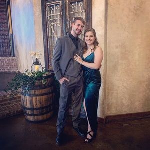 Ababalaya Velvet Deep Green Split leg Dress